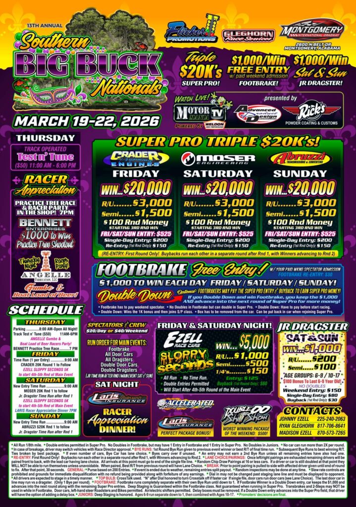 Montgomery Southern Big Buck Nats Results - DragRacing.News