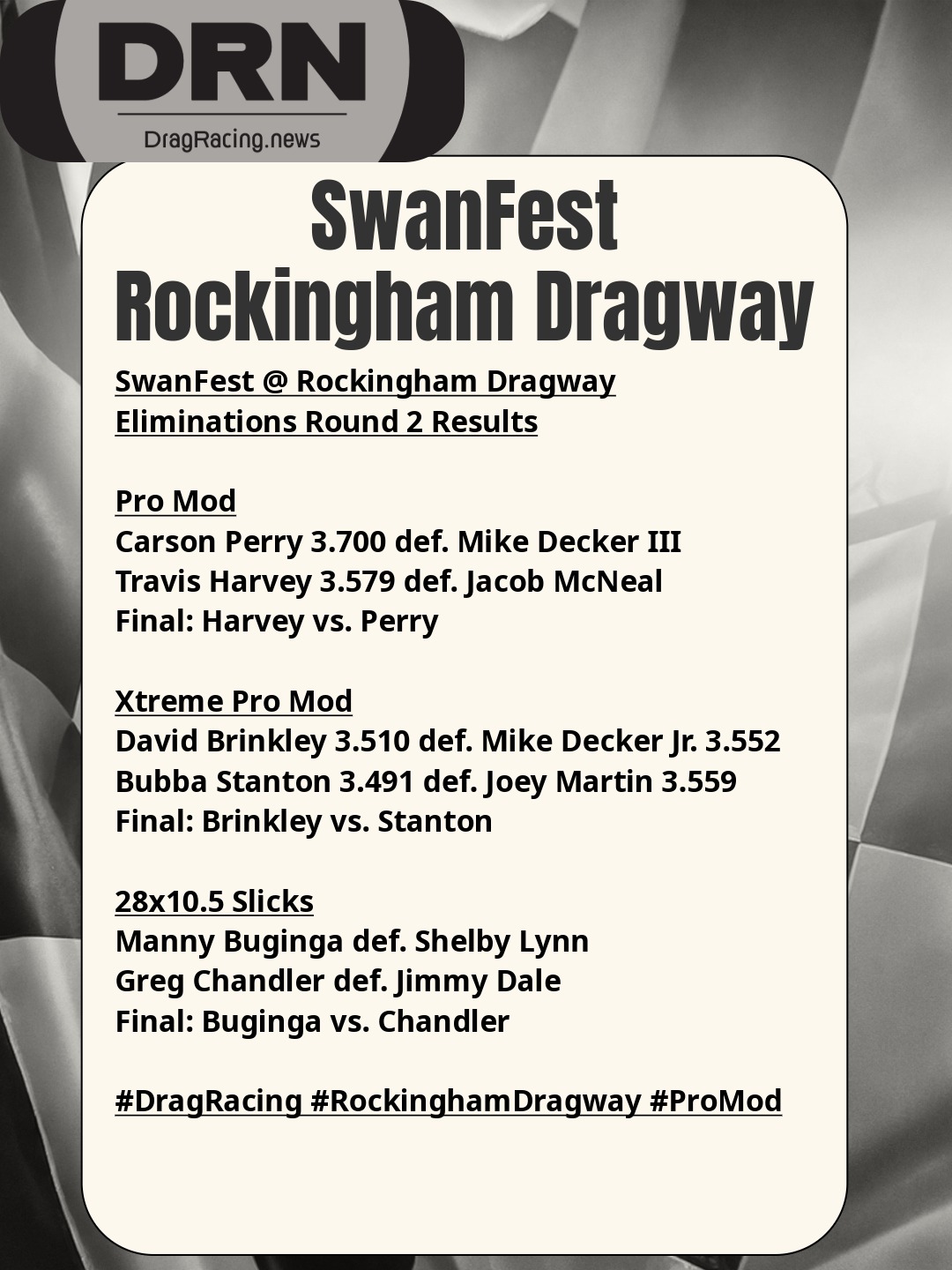Justin Martin Racing RESULTS: Swanfest @ Rockingham Dragway